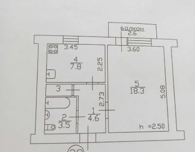 1 комнатная квартира 38 м2, 3 этаж, кирпич