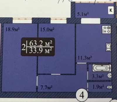 Двокімнатна квартира 64 м2, ЖК «Мрія» (ЗАЗ), НОВОБУДОВА