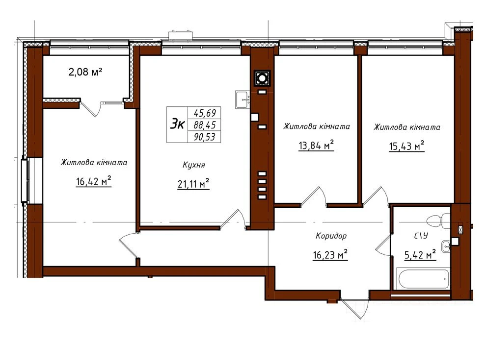 Трикімнатна квартира в ЖК "ART HOUSE"