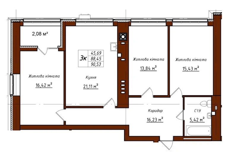 Трикімнатна квартира в ЖК "ART HOUSE"