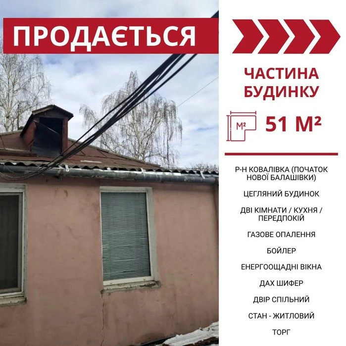 Продається 2-к частина будинку в Кропивницькому, р-н Ковалів