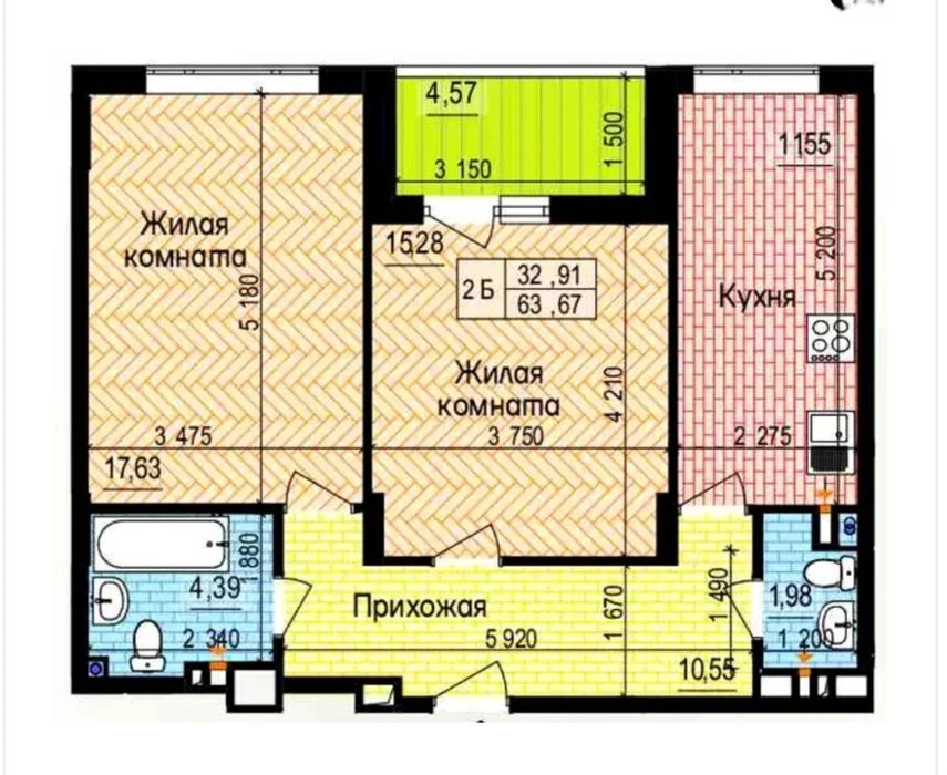 Продажа видовой 2 ком. квартиры 65,9 м. кв в ЖК Пролисок ряд