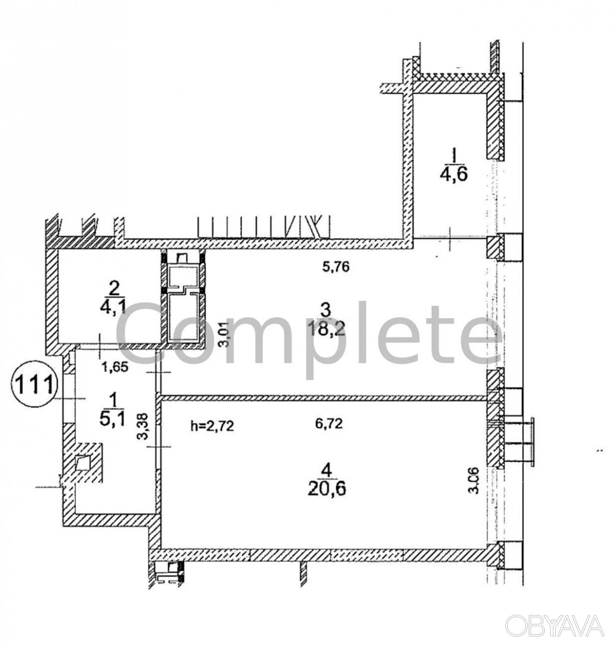1-room apartment, 52.6 sq.m.