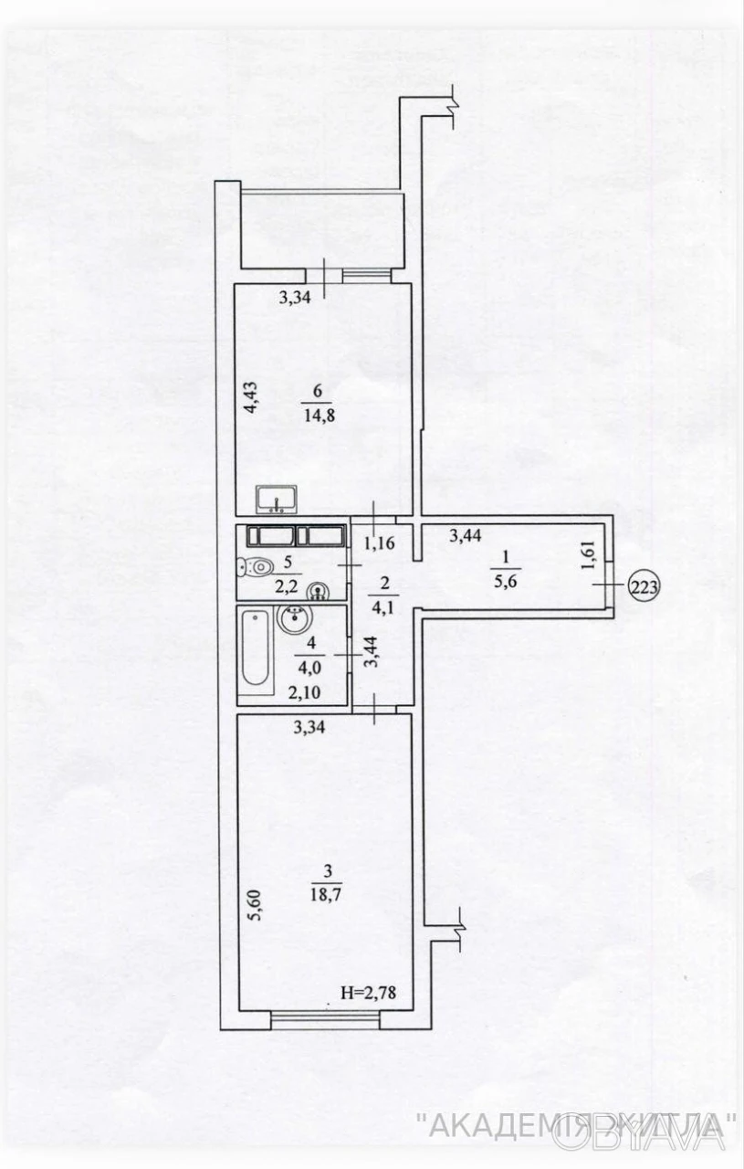 1-room apartment, 51.6 sq.m.