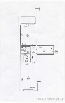 1-room apartment, 51.6 sq.m.