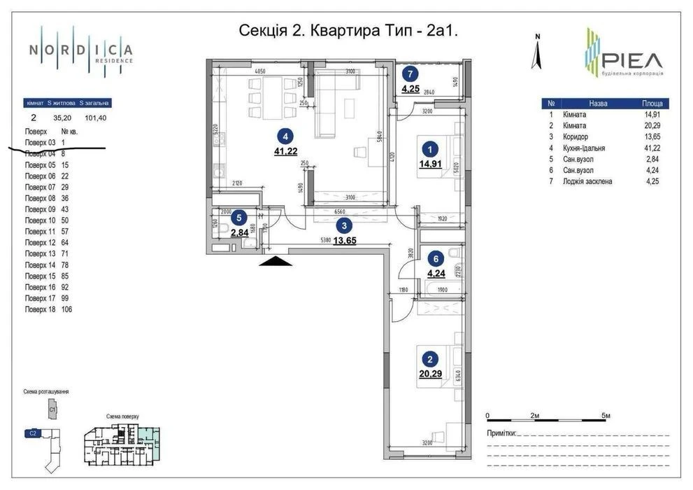 Продаж 3-кім. ЖК Nordica Residence 102м. (2-га черга, здача