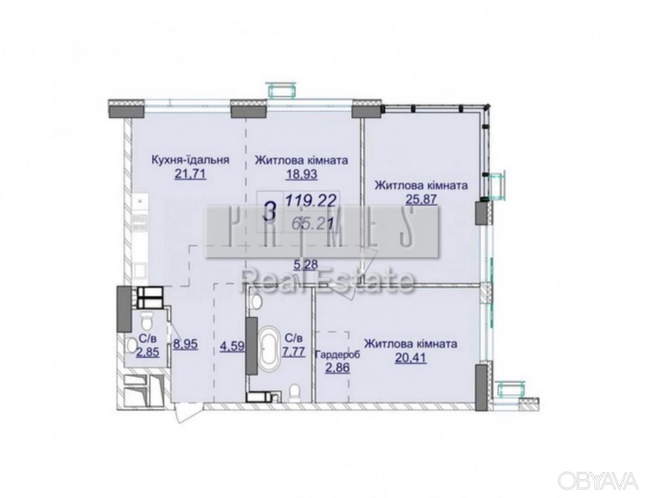 2-room apartment, 119 sq.m.