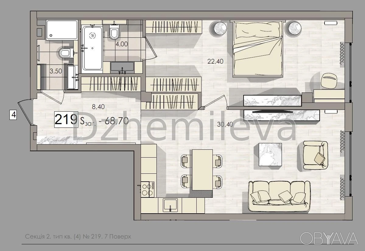 2-комнатная квартира, 71 м.кв.