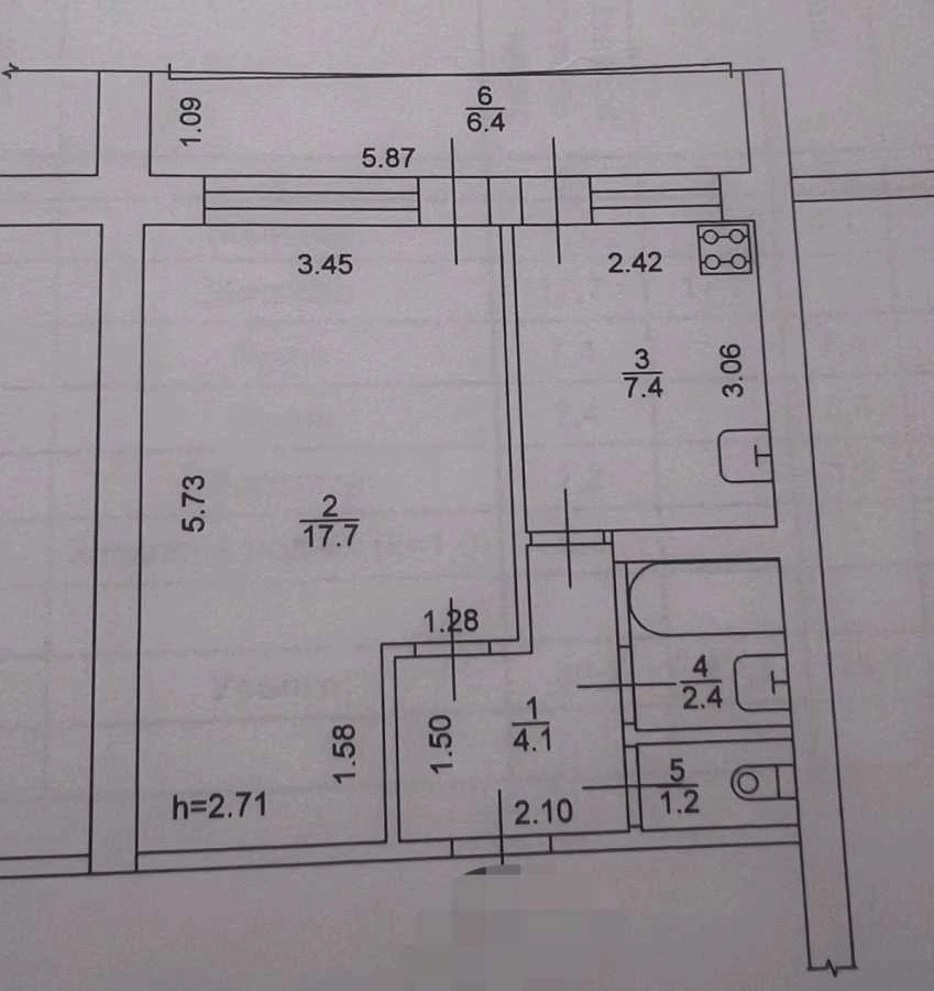 1-room apartment 40 m² for sale, Vasyliya Tyutyunnyka street, 2