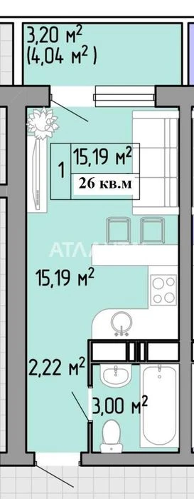 Смарт-квартира 25,5м2 ЖК Акварель3 состояние от застройщика