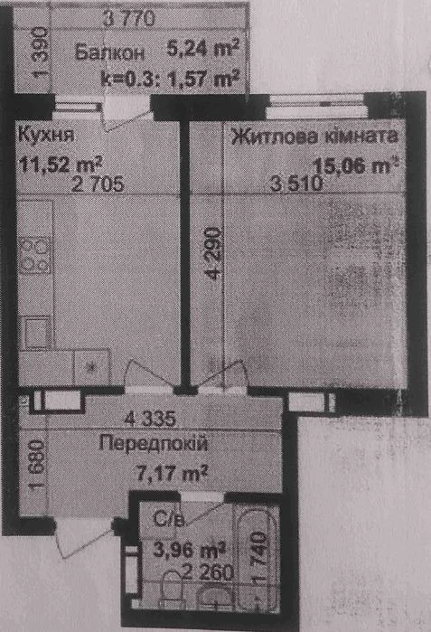I am selling a 1-room apartment in a new building with documents in the Kryshtale residential complex.