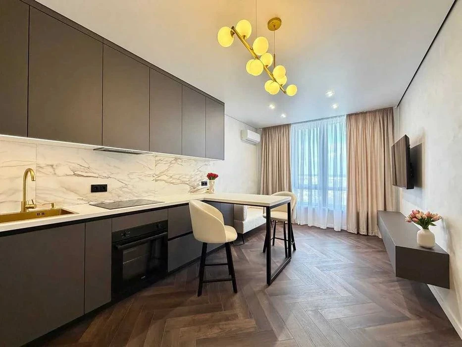 Modern one-room apartment with a beautiful view near the lake