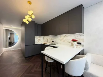 Modern one-room apartment with a beautiful view near the lake