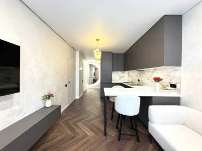 Modern one-room apartment with a beautiful view near the lake