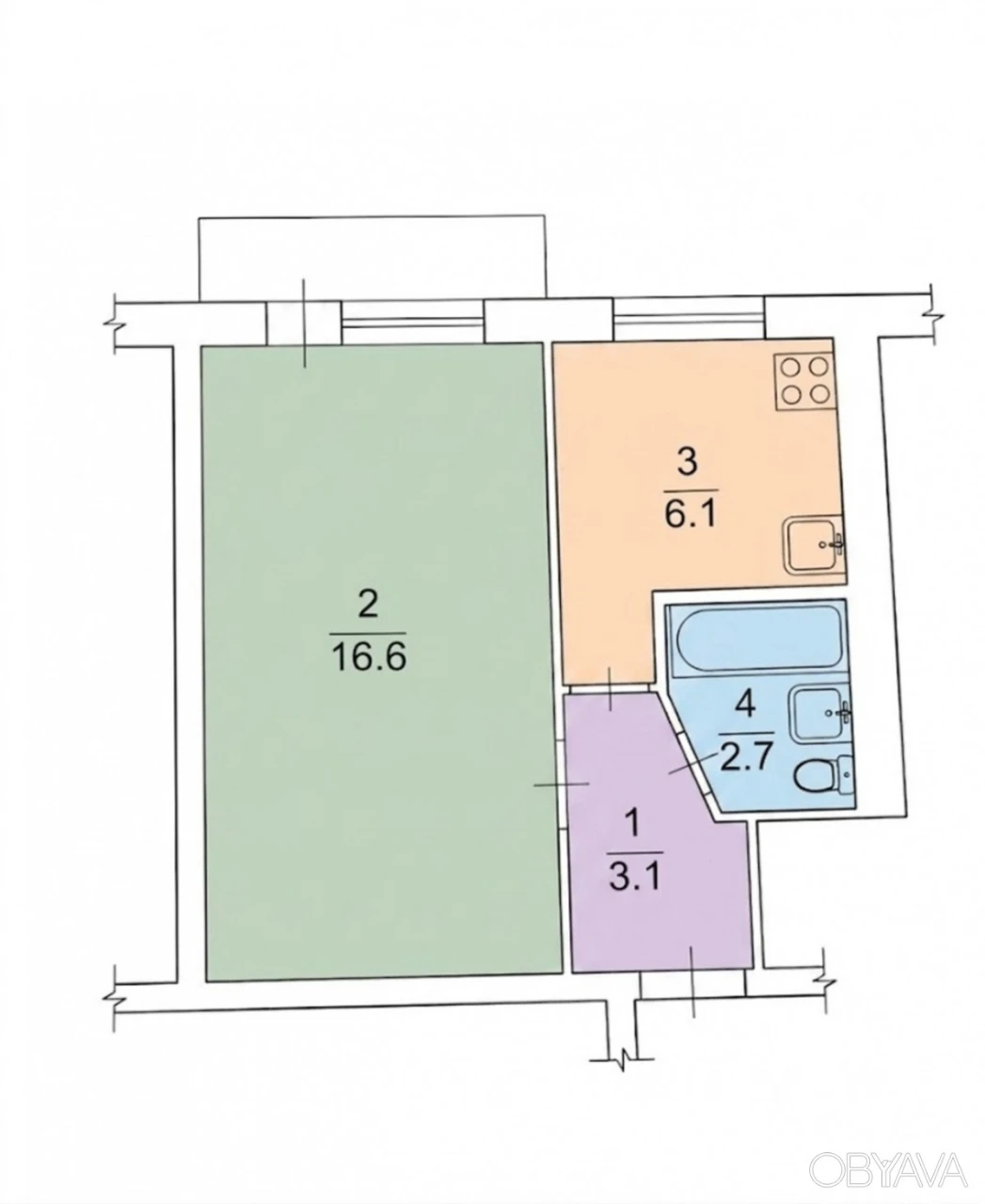 1-room apartment, 29 sq.m.