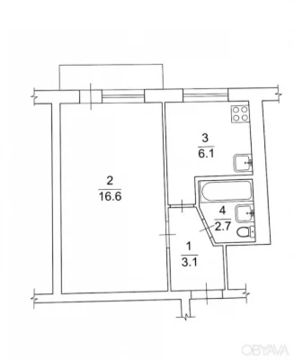 1-room apartment, 29 sq.m.