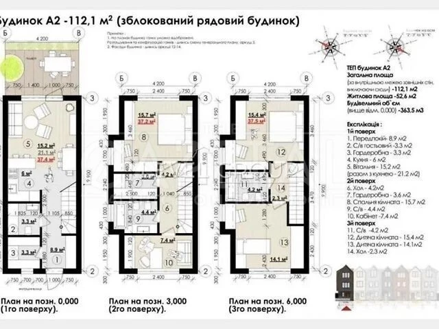 Продаж 3 поверхового будинку з ділянкою на 1 сотку, 122 кв.