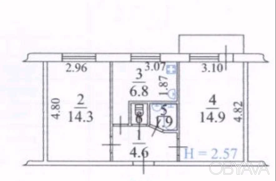 2-room apartment, 44.20 sq.m