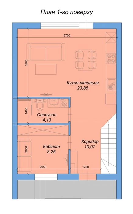New townhouse 93 m² | 3 rooms | all utilities | rear