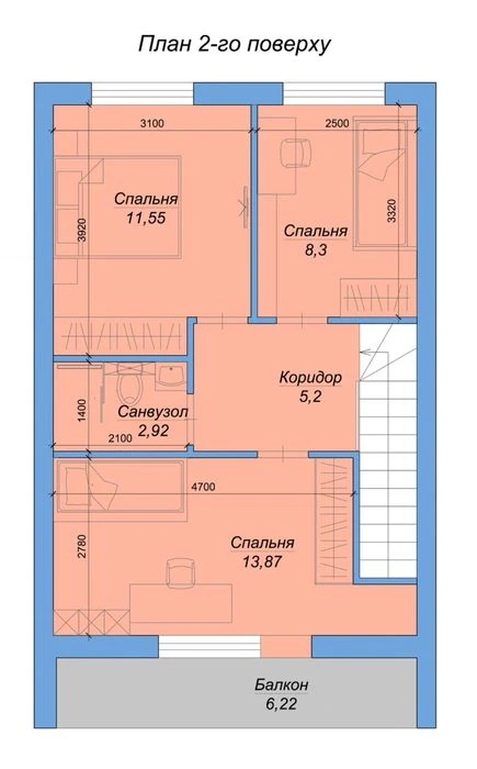 New townhouse 93 m² | 3 rooms | all utilities | rear
