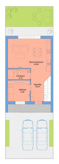 New townhouse 93 m² | 3 rooms | all utilities | rear