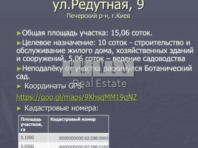 Ділянка. Київ, Редутна вул.