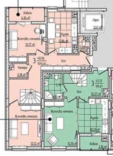 Продаж 3-х кімнатної новобудови (2 рівні) 109м² в р-ні ТЦ Ма