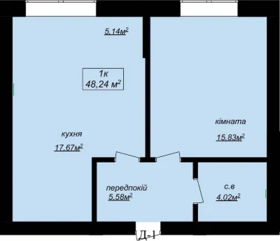 Продам 1к.кв 48м2 на 1-3  поверсі