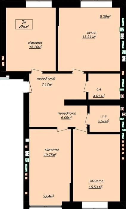 Продам 3-кімнатну квартиру на 2-3 поверсі
