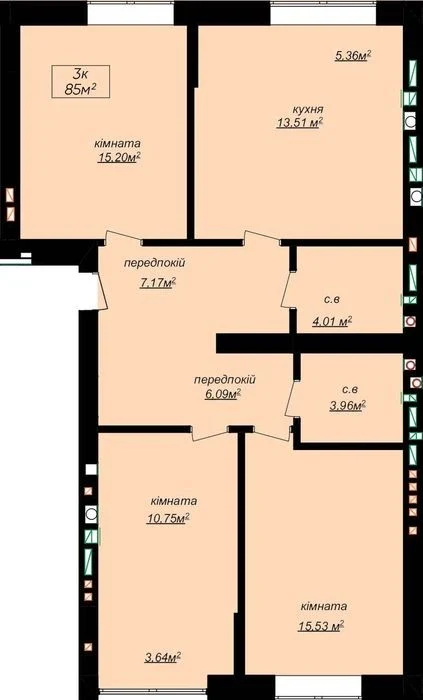 Продам 3-кімнатну квартиру на 2-3 поверсі