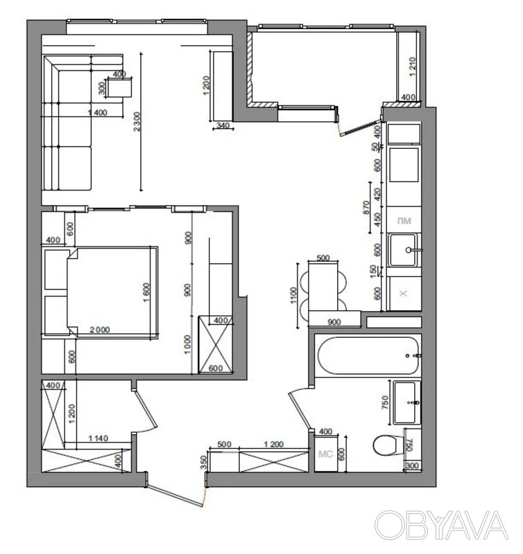 1-комнатная квартира, 47 кв.м
