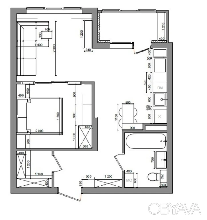 1-комнатная квартира, 47 кв.м