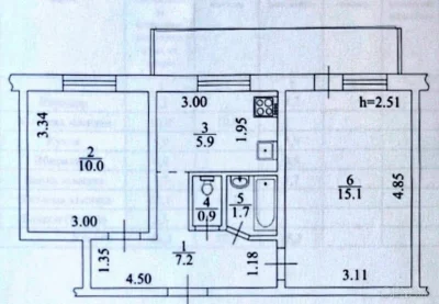 2-кімнатна квартира, 46 кв.
