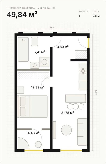 1-room apartment 49.8 m² in ORLAN RESIDENTS residential complex — no commission