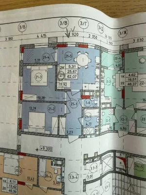 Продаж 2 кімнатної квартири 62,07 м2 4 поверх з 8 в ЖК Parus