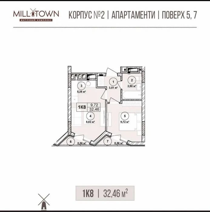 Продаж 1 кімн.апартаменти  35.50 м² 5/9ц .вул .Лемківська 91