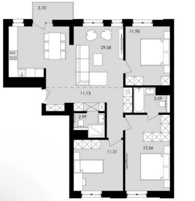 Продаж 3-кімнатної квартири 87,7 м2 2 поверх в ЖК Avalon Yar