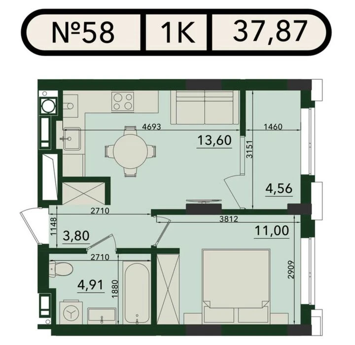 1-кім. квартира 37.8 м² | Розтермінування | ЖК SVOЇ PLUS