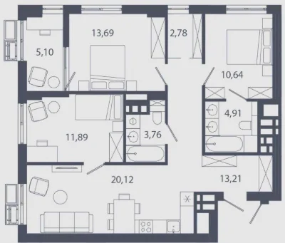 Продаж 3-кімнатної квартири 86,9 м2 в ЖК «Шелест» вул. Студи