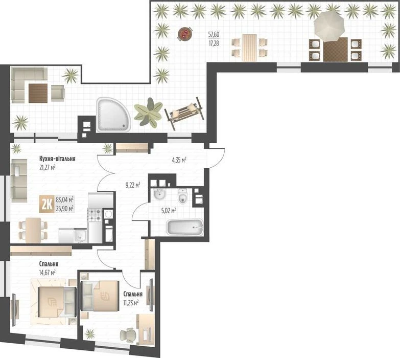 Продаж 2 кім. квартири SOUL PARK вул П. Орлика 83.04 кв.м