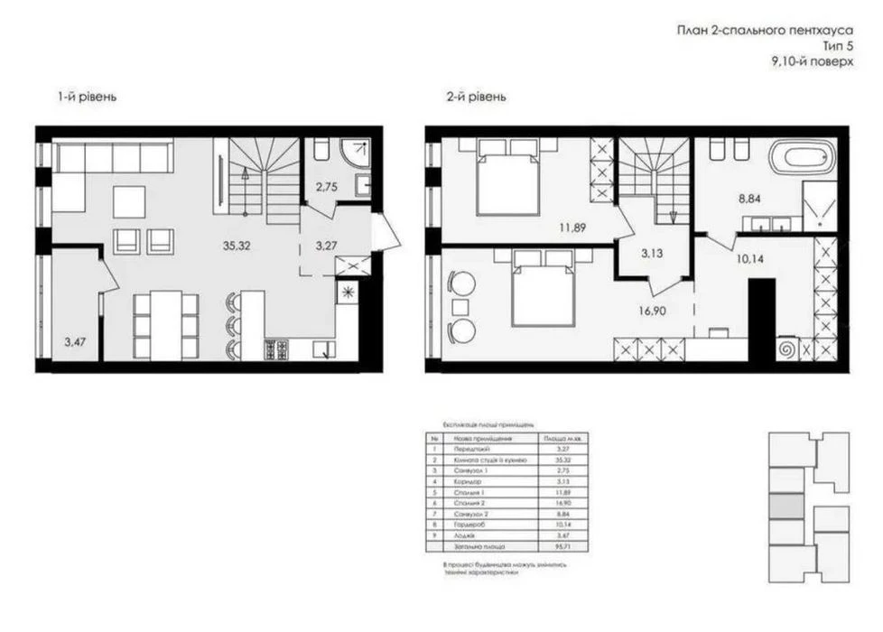 Продаж 2 кімн квартира 97 м² 9/10 вул.Топольна 179000$