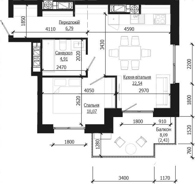 Продаж 1 кім. квартири SOUL PARK вул П. Орлика 46.74 кв.м