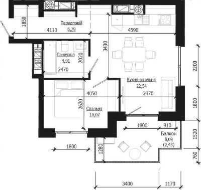 Продаж 1 кім. квартири SOUL PARK вул П. Орлика 46.74 кв.м