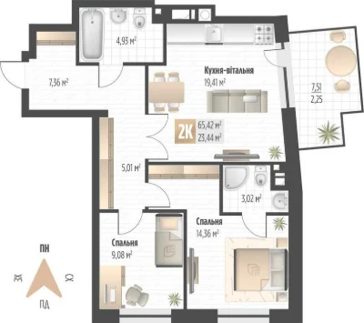 Продаж 2 кім. квартири SOUL PARK вул П. Орлика 65.42 кв.м