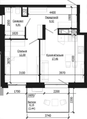 Продаж 1 кім. квартири SOUL PARK вул П. Орлика 46.73 кв.м Бе