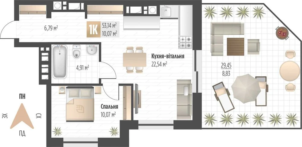 Продаж 1 кім. квартири SOUL PARK вул П. Орлика 53.14 кв.м