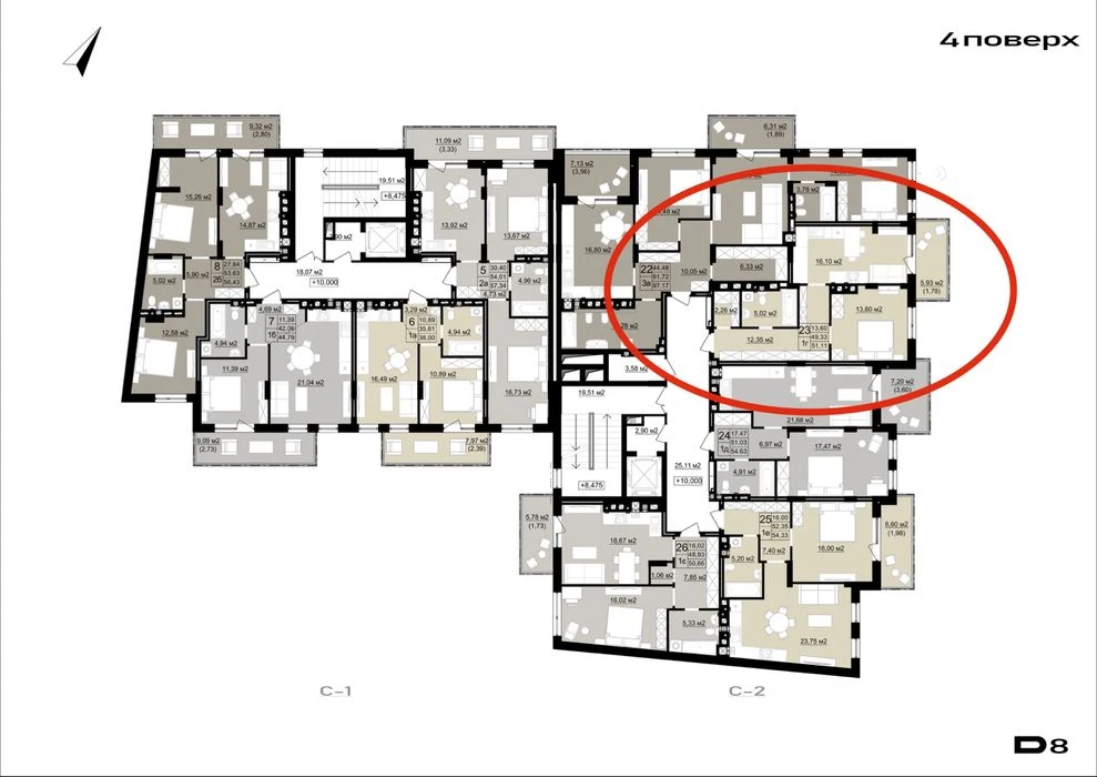 Продаж 1-кімнатної квартири (51 м²) в ЖК D8. Центр Львова! В