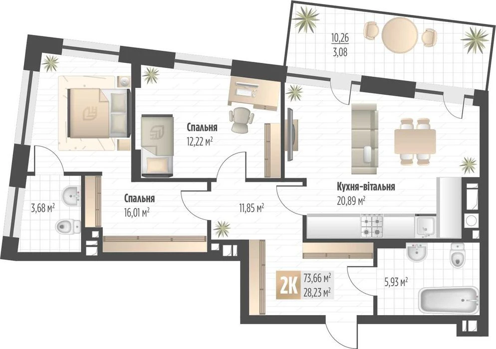 Продаж 2 кім. квартири SOUL PARK вул П. Орлика 73.6 кв.м Без