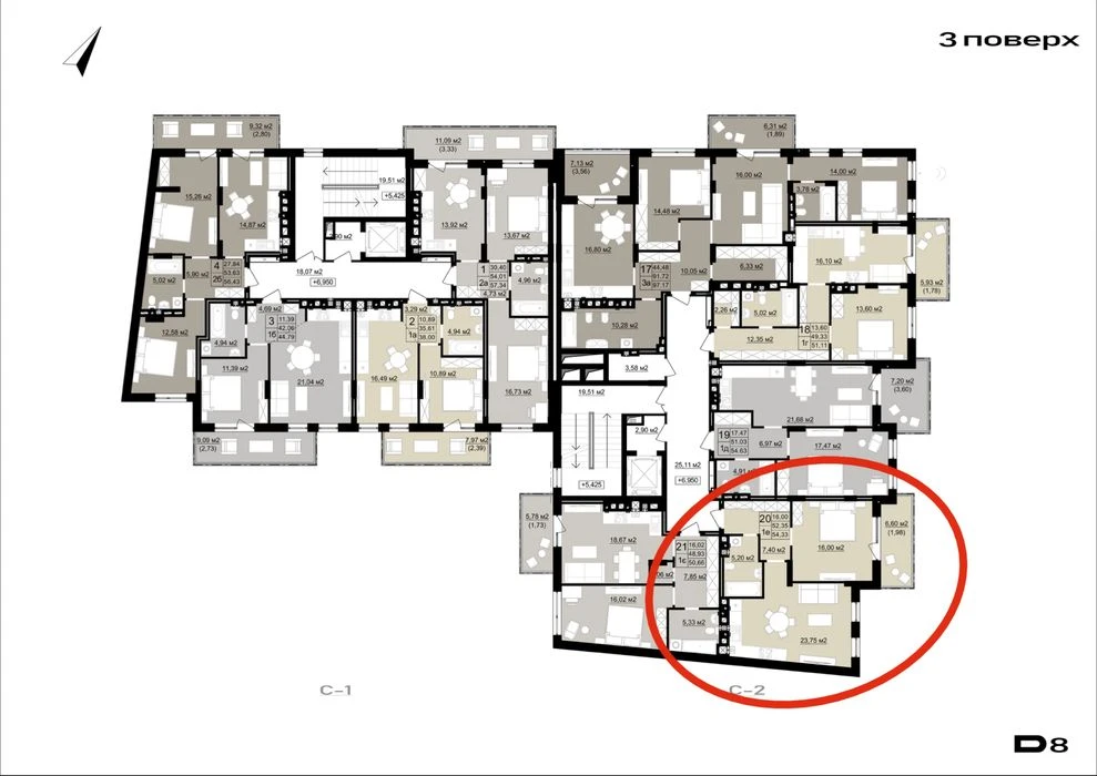 Продаж 1-кімнатної квартири (54 м²) в ЖК D8. Ближній центр Л