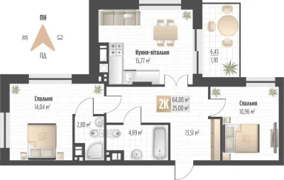 Продаж 2 кім. квартири SOUL PARK вул П. Орлика 64 кв.м